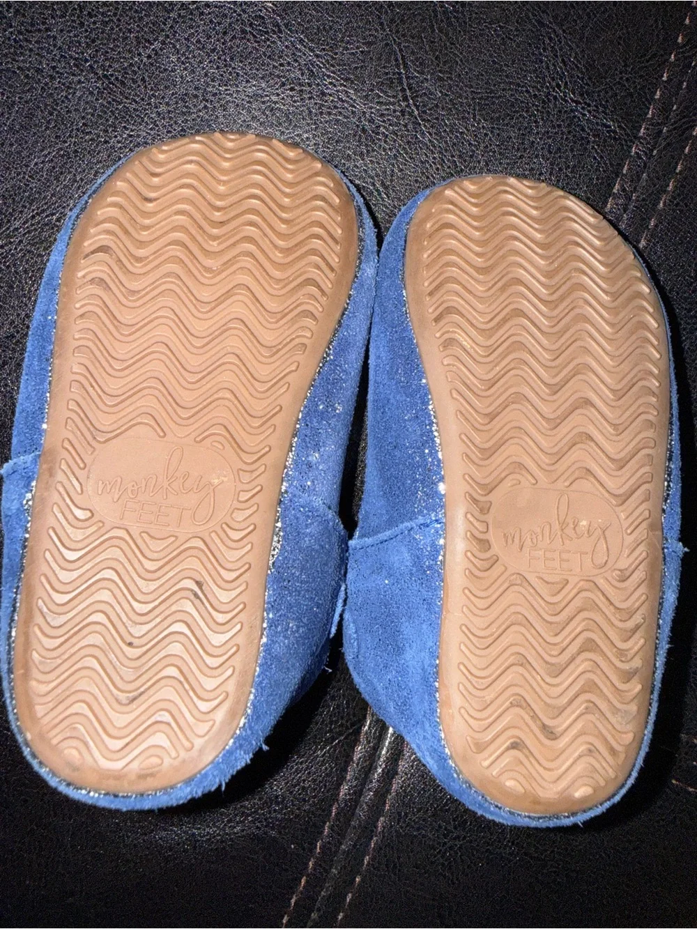 Monkey Feet Blue Glitter T‑Strap Kids Dress Shoes